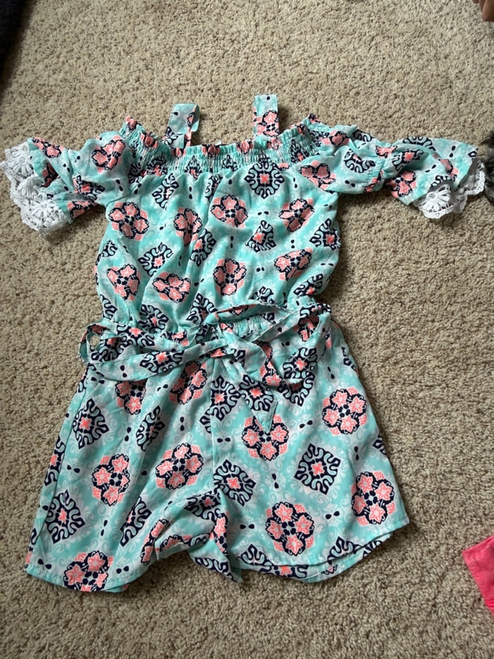 My Michelle Mint Floral Smocked Sundress with Coral Accents